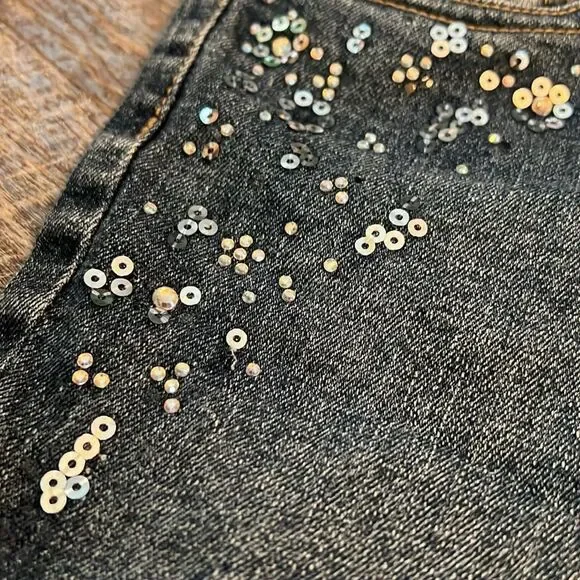 Total Girl Girls Size 10 Denim Bermuda Shorts Sequin Y2K Cuffed - Picture 3 of 8